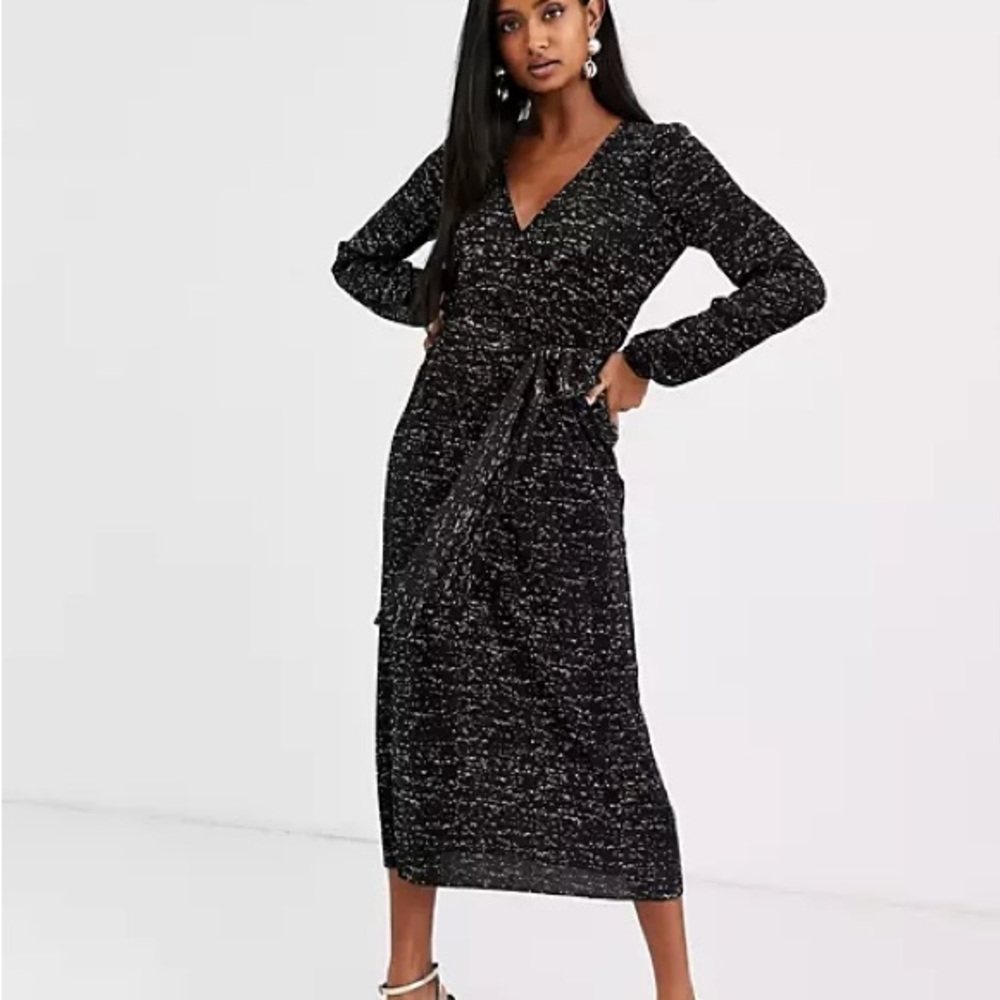 ASOS sleeve glitter midi plisse tea dress